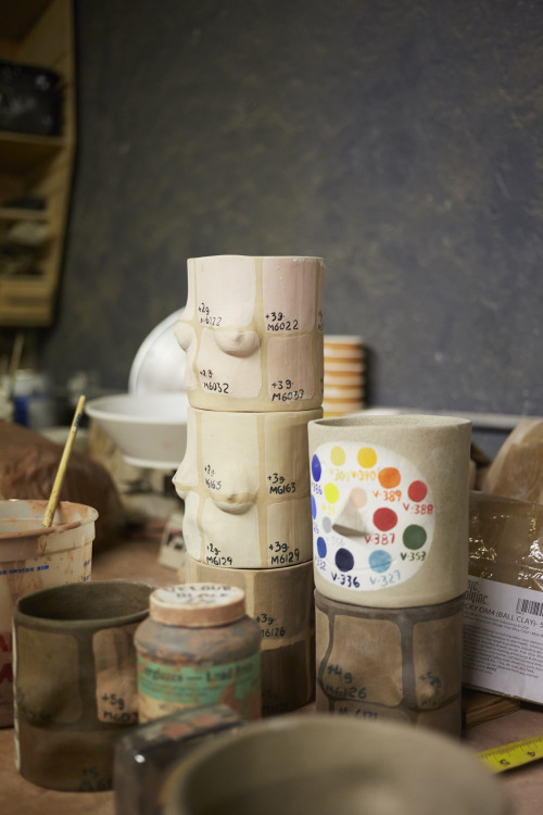 Isaac Nichols and his ceramics shot by Sight Unseen.