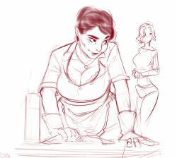 incaseart:  More of the two from this sketch . I redesigned the maid a bit. I definitely wanna do a lot more with them.   patreon.com/InCaseArt 