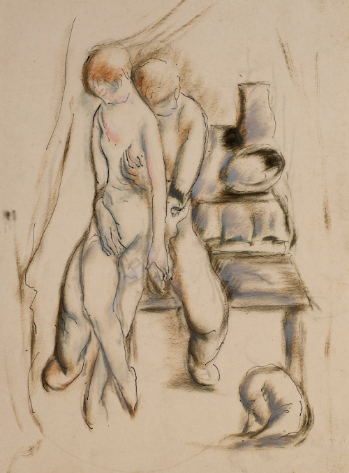 poboh:Couple enlacé, Leopold Gottlieb. (1883 - 1934) - Gouache, Pen and Indian ink on Strong 