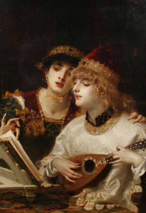 Antonio Barzaghi-Cattaneo (1834–1922), The Musical Accompaniment, Date unknown, Oil on canvas.