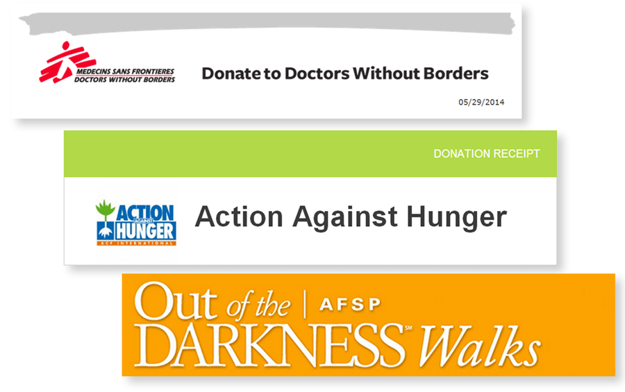 hannibook:  Donation report #1  *The receipts have our personal info on them so