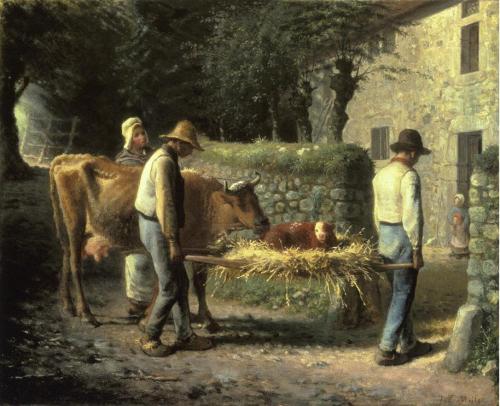 Peasants Bringing Home a Calf Born in the Fields, 1864, Jean-Francois MilletMedium: oil,canvas