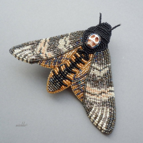 affairemortal:Bead Embroidered Brooch Death’s-head Hawkmoth by beadedmischka on Etsy
