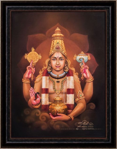 Dhanvantari the medicine avatar,the god of Ayurveda. Art by Shantu Brahma. Kerala