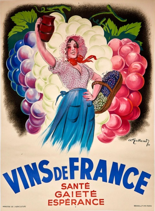 ‘Wines of France - Health, Cheerfulness, Hope’ Poster promoting French wines (1937). Art