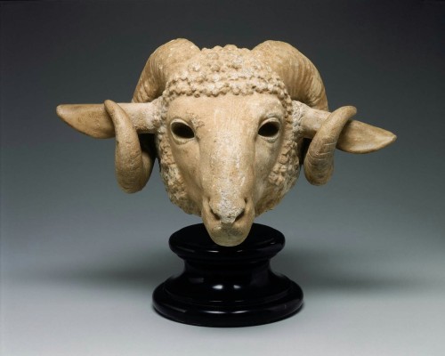 theancientwayoflife:~Ram’s head.Culture: GreekPeriod: Late Classical PeriodDate: probably 4th centur