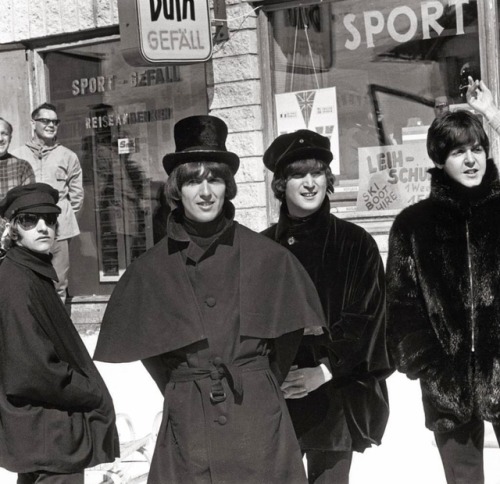 The Beatles during the filming of Help!, Obertauren, Austria, 1965.