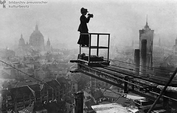 A female reportage photographer surveys Berlin c.1910