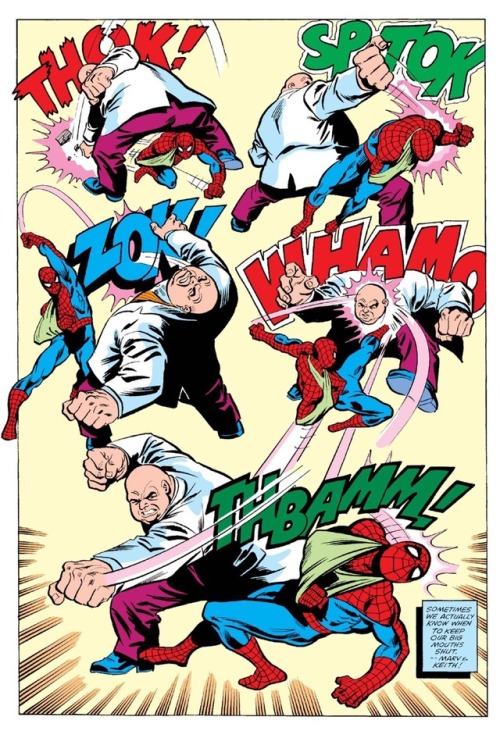 talesfromweirdland:Thok! Zok! Thbamm!  Spider-Man versus Kingpin, from Kingpin’s Midnight