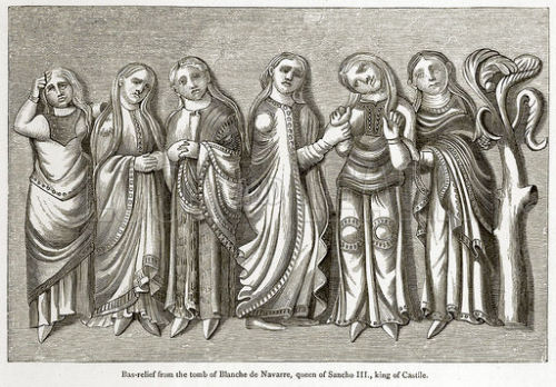 Illustration of the bas-relief figures of mourning women from the tomb of of Blanche de Navarre, Que