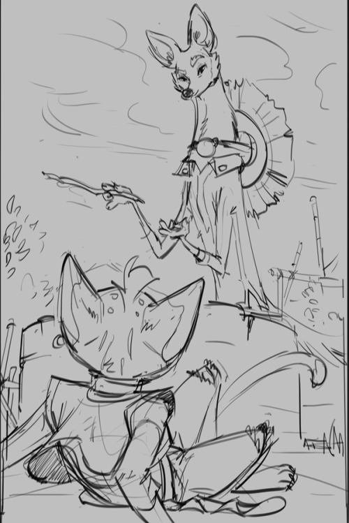 Sketch of a scenario with the long fox where Pepper almost loses one of her sticks.Deviant Art   |  