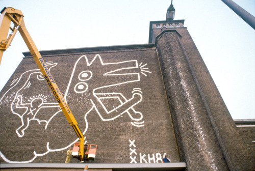 Keith Haring Painting A Mural On The Exterior Of The Stedelijk Museums Storage Building In Amsterdam,
