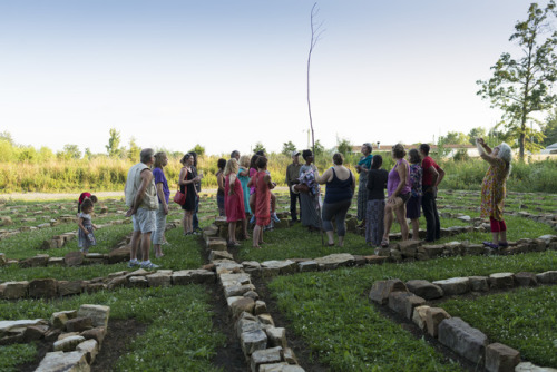 Mandala Gardens, sandstone & rock labyrinth. Releasing the dreams from the Diversity Dream Scroll gathering of  students, faculty and friends. Photo credit Gregory Wendt