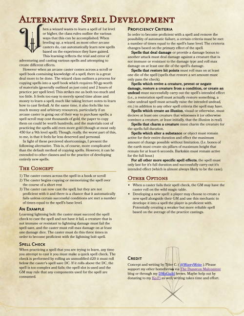 dungeonmalcontent: An alternative method by which arcane casters may learn new spells or copy existi