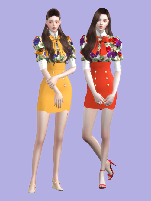 soboro-sims:﻿[soboro] Puff Shoulder Ribbon Two Piece New mesh  25 Swatch Clothing body All LODs TS4D