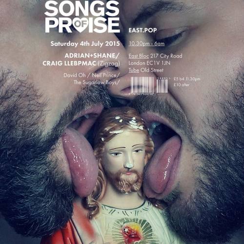 adrianandshane:  If you’re in London tonight come to ‘Songs Of Praise’ at East Bloc. We’re DJing + showing our new video art.   #adrianandshane #artists #eastbloc #songsofpraise #videoart #installation  #jesus #gay #queer (at East Bloc)