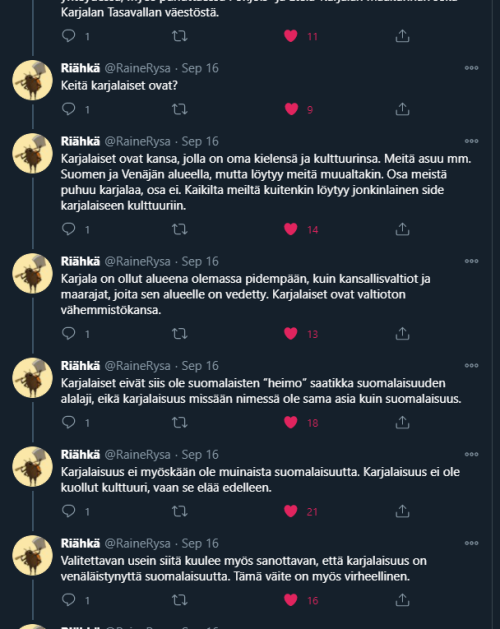 parantajanpolku:[Screenshots of twitter thread made by Riähkä, karelian artist and activis