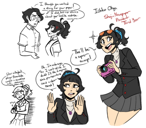 scruffyturtles: So I decided to do the next Adult Confidant AU character that no one expected, which was Ohya! She’s someone who dreams to bring the truth to the headlines, not letting the dirt of the school slide under her. Sometimes it can be thought