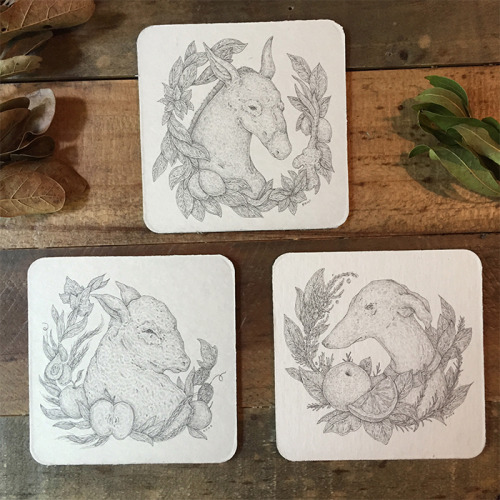 Here are my three coasters for the Salut! Show opening tonight at Nucleus Portland. Moscow Mule, Lam