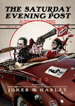 daily-superheroes:  Joker &amp; Harley | from Norman Rockwell inspired “Saturday Evening Post” covers by OnlyMilohttp://daily-superheroes.tumblr.com   