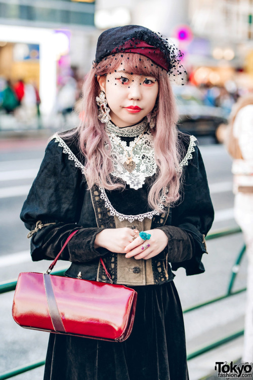 Nao and Koume - both 19 - on the street in Harajuku wearing vintage and antique Japanese street styl