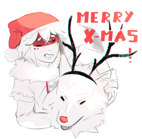 Merry Christmas !!What better than my snowy girl and her reddish-nosed sleg dog to draw today?