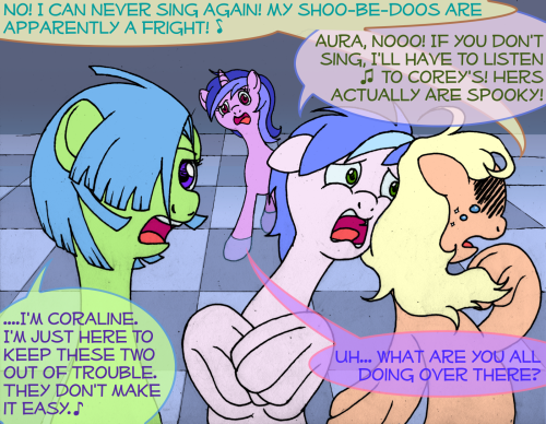 ask-seaswirl:Sea Swirl: “I’m trying to tell my friends my story about running from the sea squid, get just a little sidetracked fantasizing about Hearth’s Warming, and suddenly the sea ponies are trying to steal my computer!”=o Finally a proper