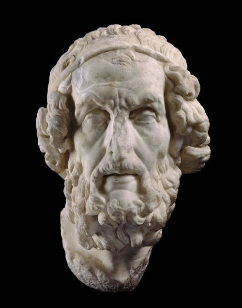 ancientpeoples:Head of a marble statue of Homer This head is of Homer, the writer of the famous Gree