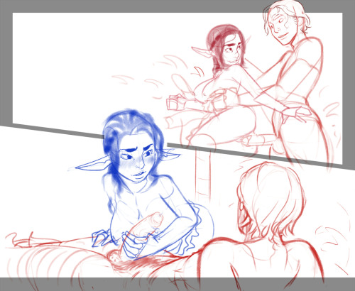I am trying to not sketch unnecessary things that I could as well just add while inking. So the sketches might look rougher than usual. 