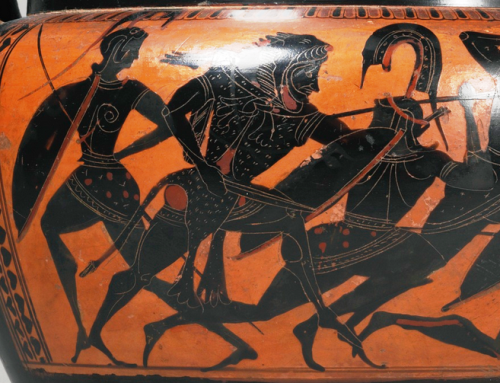 archaicwonder:  Herakles vs The Amazons  This Attic black-figured column krater portrays the Amazonomachy, the mythical battle between the Ancient Greeks and the Amazons, a nation of all-female warriors. It is attributed to the Group of Faina 75, circa