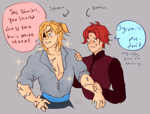 various dimivain doodles from twitter (including body swap au) (third comic based on a tweet by 