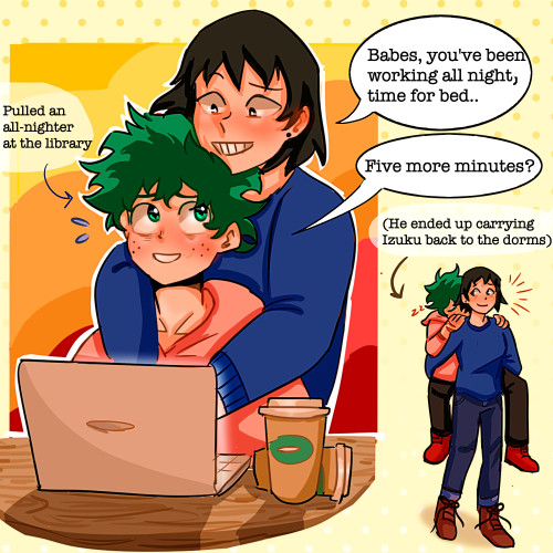 lovespelt:day 3 of @bnhararepair week: universityizuku is totally the type of dork to fall asleep in