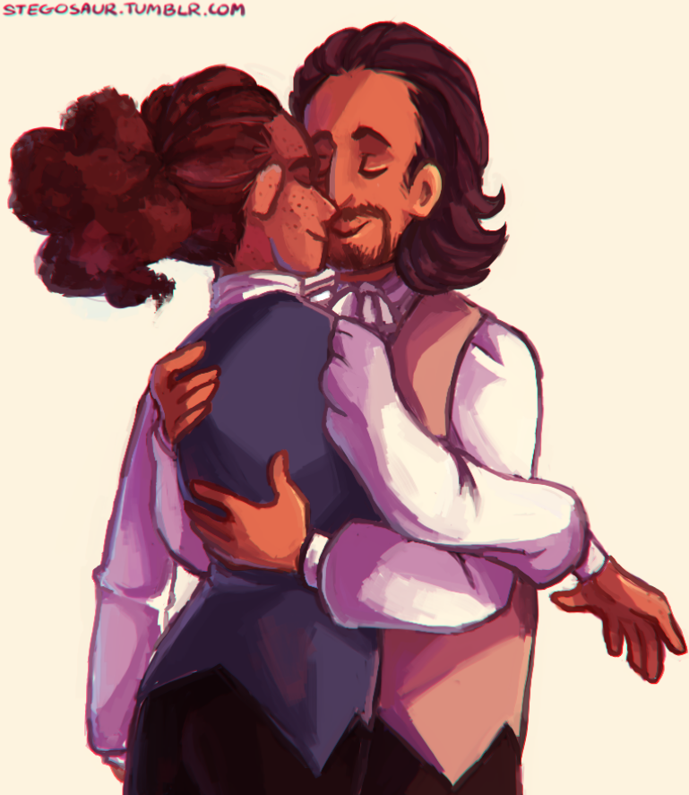 stegosaur:  [Image description: A digital art piece of Laurens and Hamilton embracing