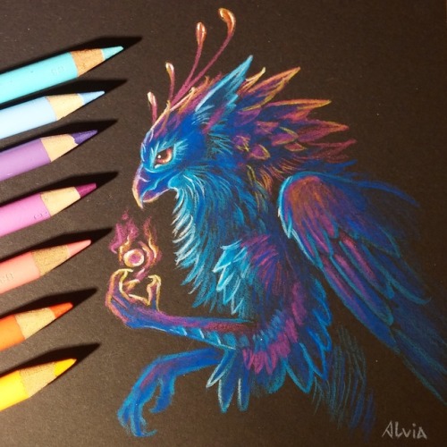 Fairy gryphon ❤I tried to add some glowing effect, drawing by pencils on a black paper.
