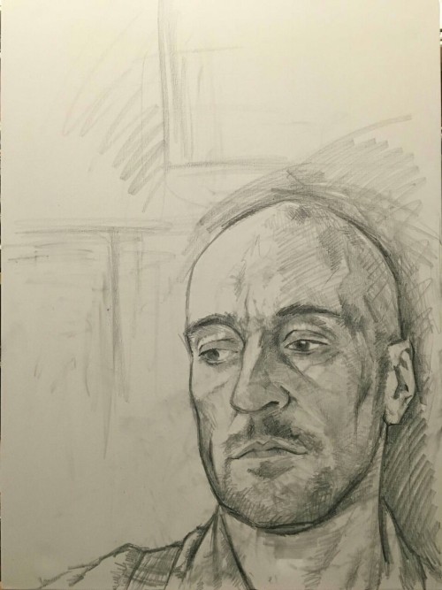 chickenlegs11:  Derren’s new self portrait sketch.