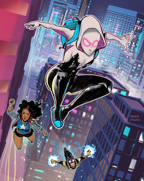 Happy Sunday. Here are the color I did on my cover idea for #spidergwen #ghostspider #americachavez 