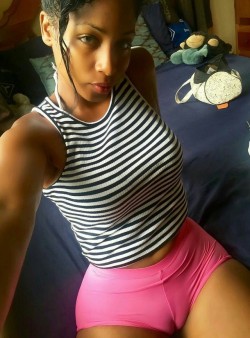 babes-in-tight-shorts:  Stripes  THAT PUSSY LOOKS DELICIOUS!