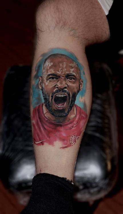 Realistic Thierry Henry portrait tattoo on the - Official