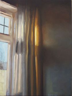 Curtains  -  Serge de Vries Dutch,b.1968- Oil on panel, 17 x 13 cm.