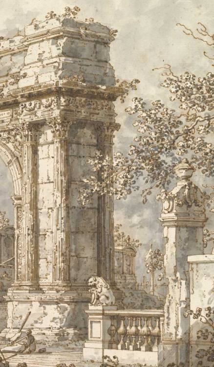 vivalcli:Capriccio with a Roman Triumphal Arch c. 1720-30. Canaletto (Giovanni Antonio Canal)