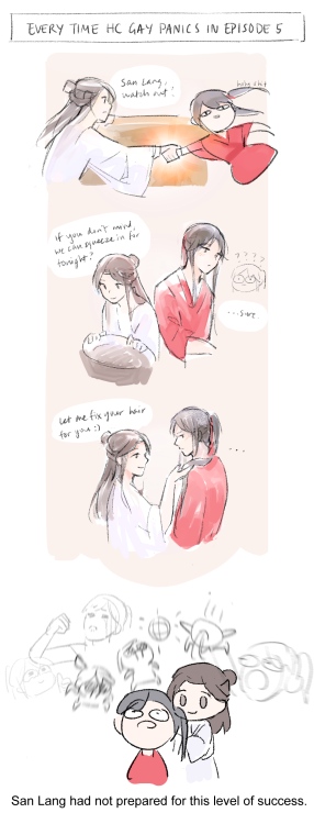 ferdbird: every time hua cheng gay panics in episode 5 (inspired by this post)