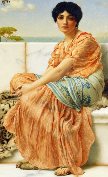 didoofcarthage:Details from In the Days of Sappho by John William Godward1904oil on canvasGetty Muse