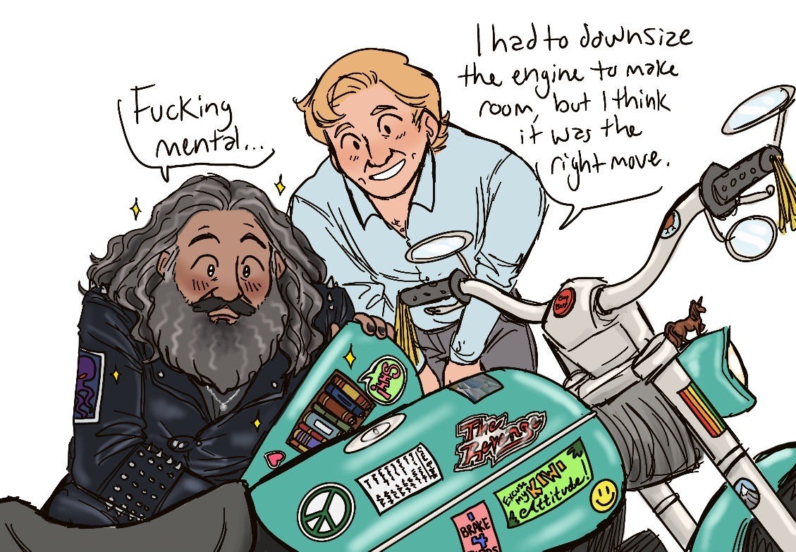 beansprean:More bikie au nonsense ❤️Jim was raised by a pit stop nun to be gods