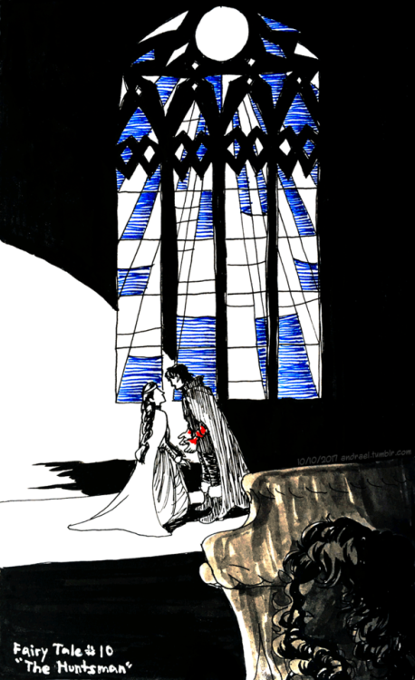 Inktober 10/31. Fairytale #10: The Huntsman.I drew a certain scene from Girls Made of Snow and Glass