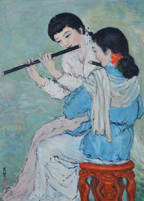 Fang Junbi  |  方君璧  -  《吹笛女》  'The Flute Girl’,  1960 Chinese, 1898-1986Oil on canvas