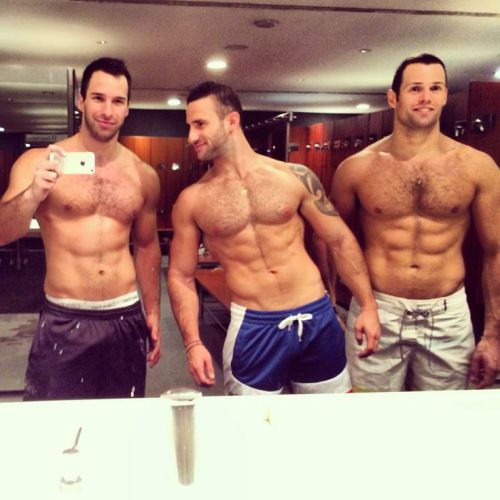 triple selfie in the locker room! Just imagine them in the showers after a sweaty workout! Oh i will