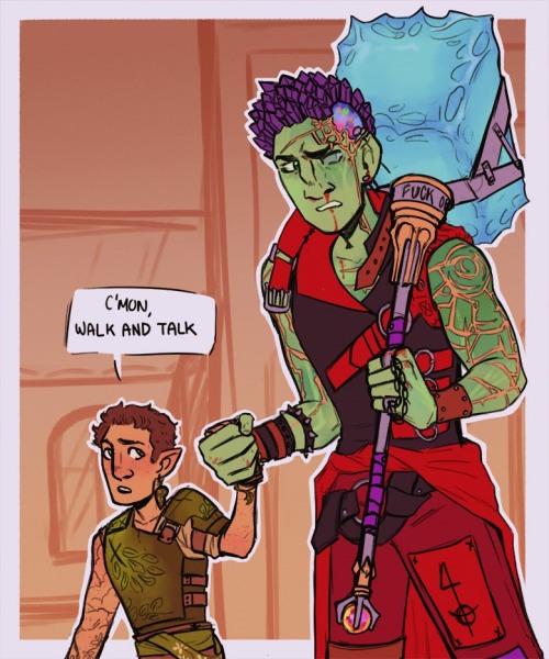 [ID: A Digital Illustration Of Orym And Ashton Greymoore From Critical Role. The Two Of Them Are Walking,