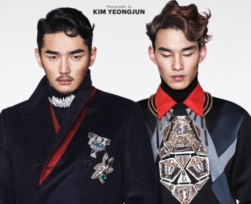 koreanmalemodels: Lee Junghoon and Lee Yobaek in Esquire, December 2015 (via: imagazine)