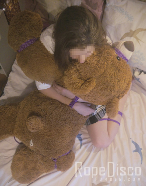 ropedisco:  Soooo… I tied her up with Teddwyn! Or.. did I tie up Teddwyn with her? ♡ A while back my friend came to visit and we had a good time. I dressed her up in my school uniform and tied her together with my teddybear Teddwyn :D  Rope and