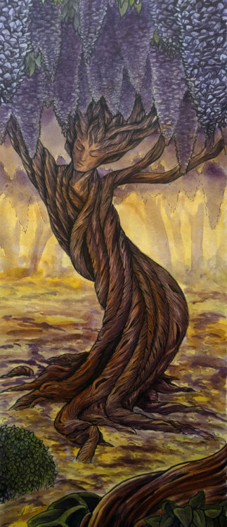 raeart: Wisteria Dryad. Done in watercolor inks. Gorgeous!! In fact, this beautiful painting has ins